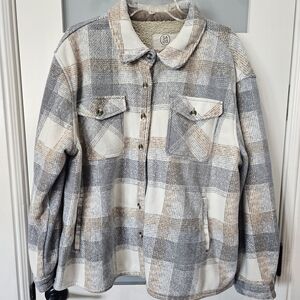 Sage Plaid Gray and Cream Teddy Jacket